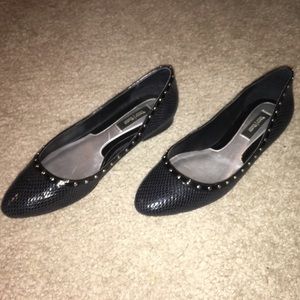 WHBM Black with Silver Studs Leather Flat Shoes